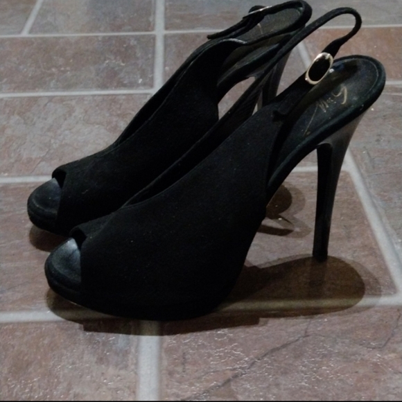 Giuseppe Zanotti black suede platform heel peep tote sandal pump size 37 - Picture 4 of 4